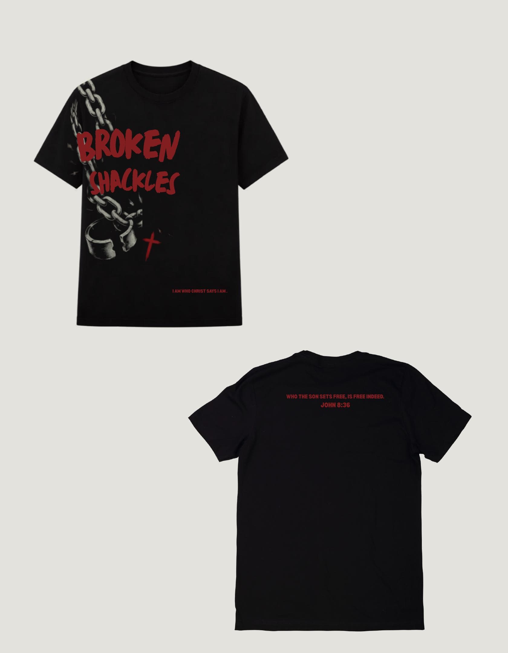Black T-shirt with Broken Shackles and chain artwork