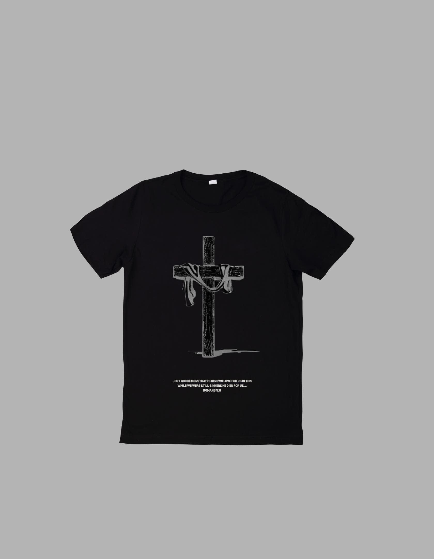 Black T-shirt with a detailed cross illustration