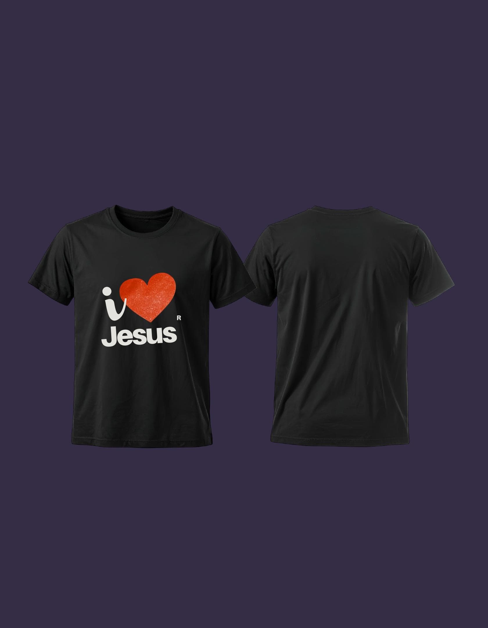 Black T-shirt with I Love Jesus and red heart artwork